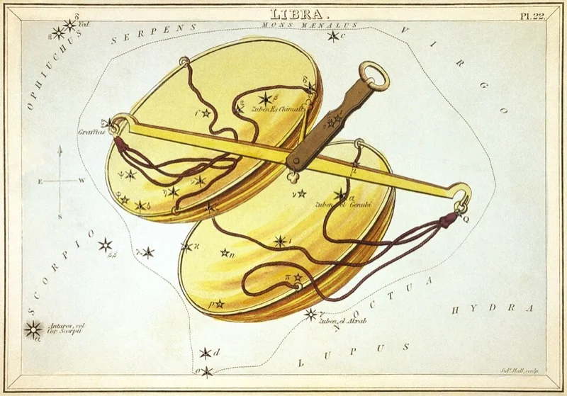 Váhy - vintage hviezdna mapa (Sidney Hall, 1825)