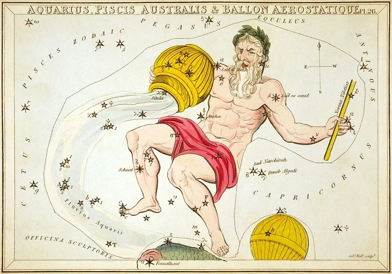 Vodnár - vintage hviezdna mapa (Sidney Hall, 1825)