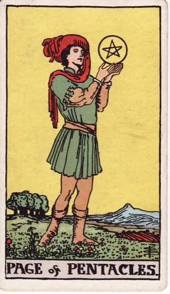 Tarotová karta Páž Pentaklov