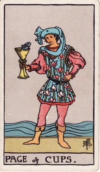 Tarotová karta Páž Pohárov